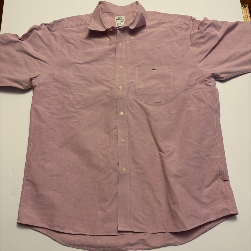 Lacoste Button Down Shirt Mens 45 Pink Long Sleeve Oxford Cotton Pocket Logo